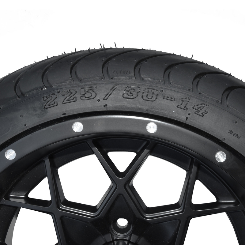 14 duim Matte Black Golf Cart Rims en de Straatpunt 101,6 PCD van Bandcombo 225/30-14