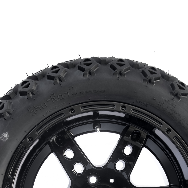 De PUNT de Karwielen en Banden 22x10-14 van het 14 Duimgolf Al Terrein polijst Zwarte 6 Spokes
