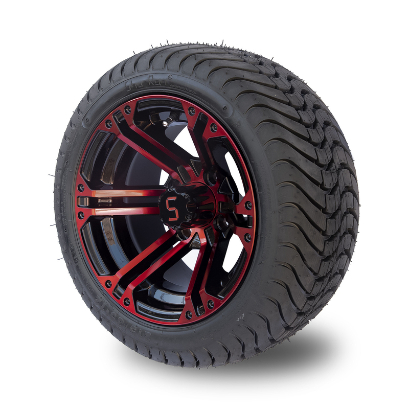 Rood/Glanzend Zwart Aluminium de Karwielen en Banden van het 12 Duimgolf 215/35-12 Bandassemblage