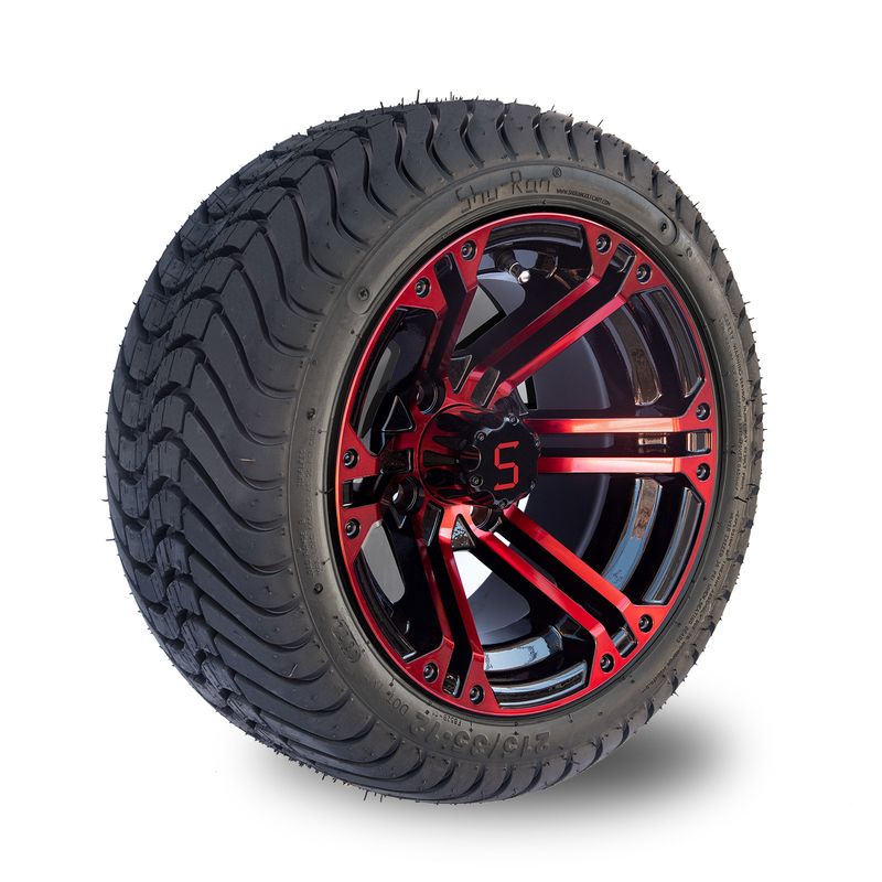 Rood/Glanzend Zwart Aluminium de Karwielen en Banden van het 12 Duimgolf 215/35-12 Bandassemblage