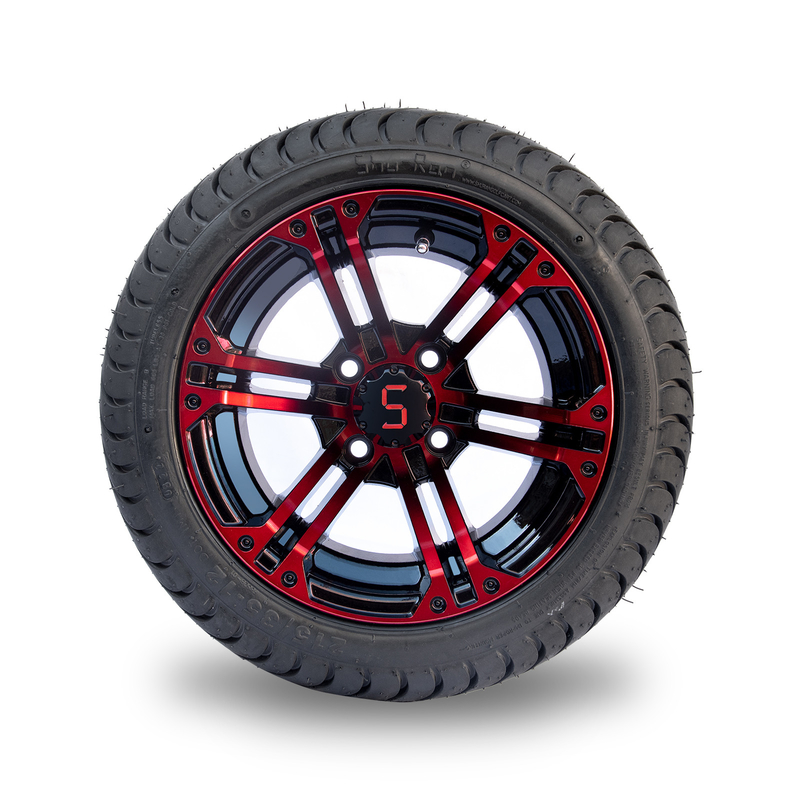 Rood/Glanzend Zwart Aluminium de Karwielen en Banden van het 12 Duimgolf 215/35-12 Bandassemblage