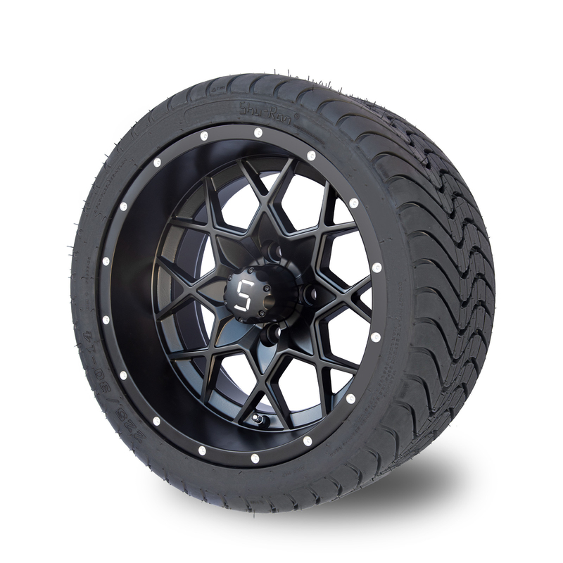 14 duim Matte Black Golf Cart Rims en de Straatpunt 101,6 PCD van Bandcombo 225/30-14