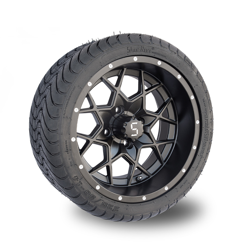 14 duim Matte Black Golf Cart Rims en de Straatpunt 101,6 PCD van Bandcombo 225/30-14