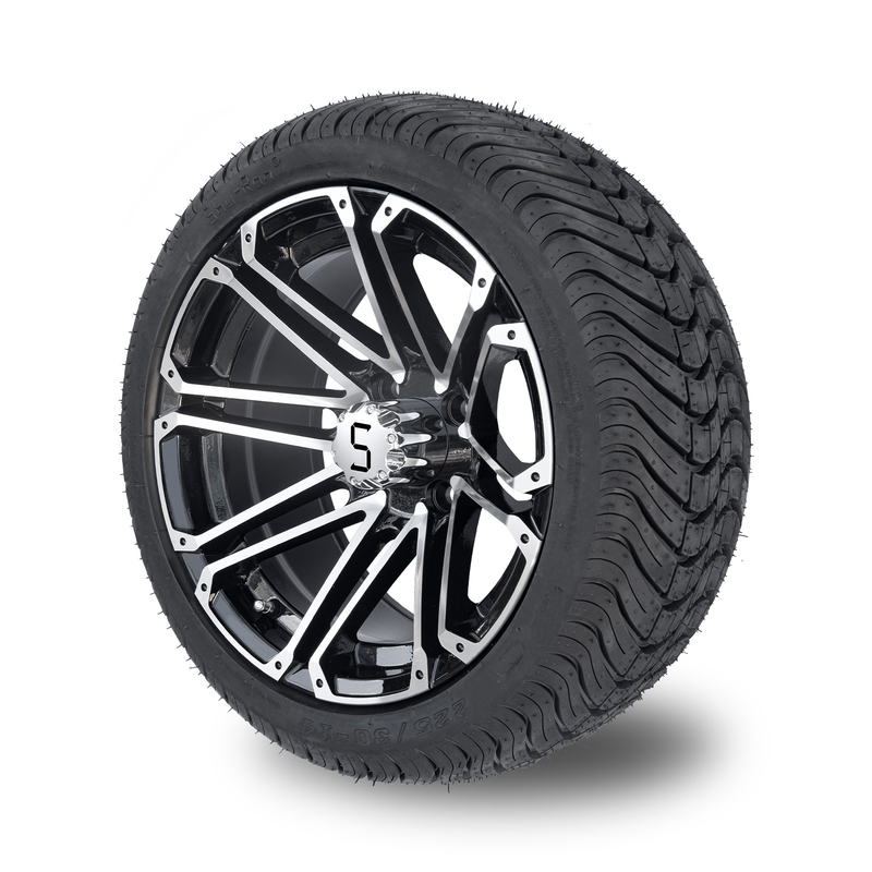 14x7 de Wielen en de Banden de Straatband Machinaal bewerkte Glanzende Zwarte van Combo 225/30-14 van de golfkar