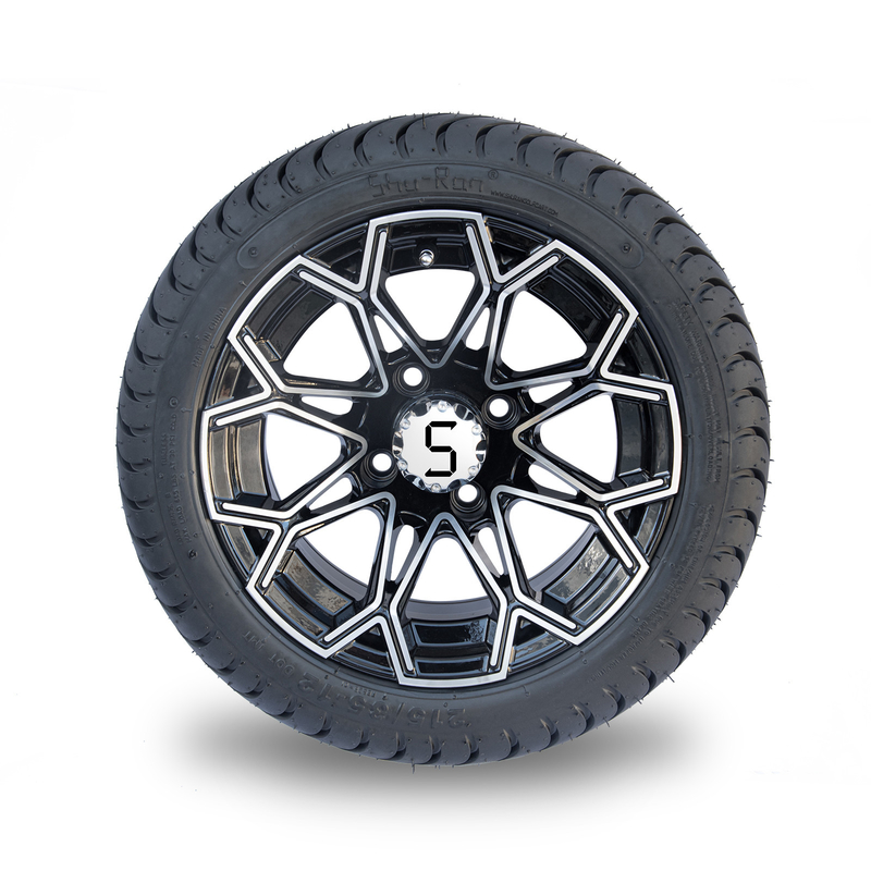 Machinaal bewerkt polijst het Zwarte het Wiel en de Band Lage Profiel DOT Tyres van Combo 215/35-12 van de Golfkar 4 Reeks