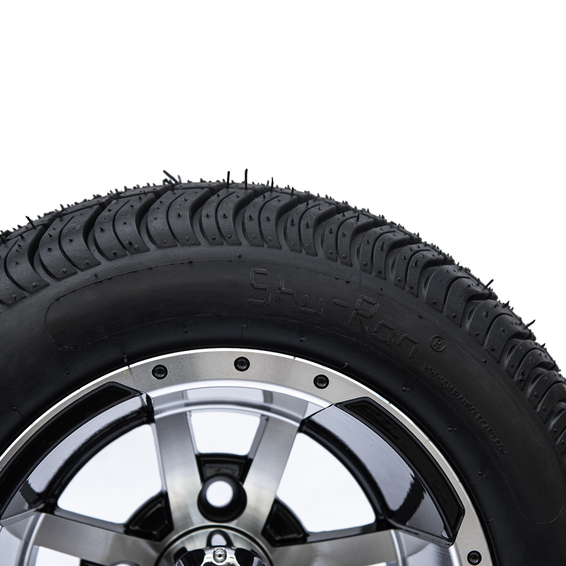 Golfkar 10“ Randen en 205/50-10 DOT Street Tire Combo - Machinaal bewerkte/Glanzende Zwarte