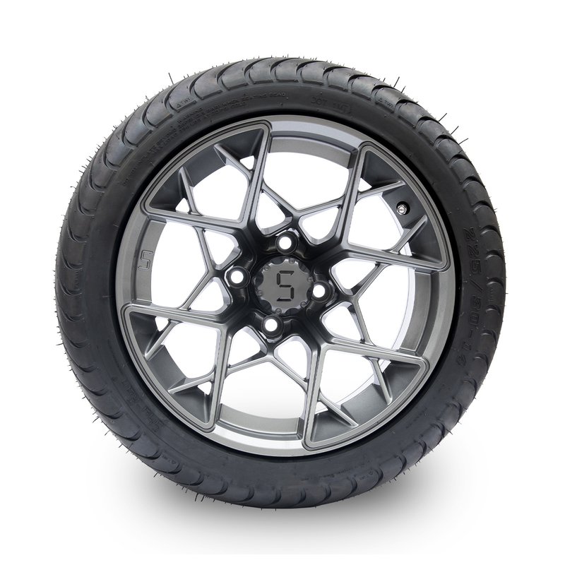 Gunmetal beëindigt de Karwielen en Banden 225/30-14 van het 14 Duimgolf 101,6 de Boutpatroon van PCD 4x4