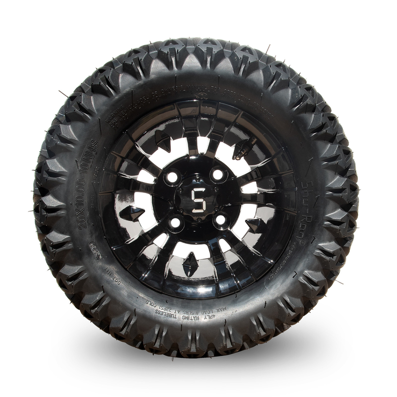 10 inch golfkarretje wiel en band combo 20×10-10 ATV Bewerkte/Gloze Zwart