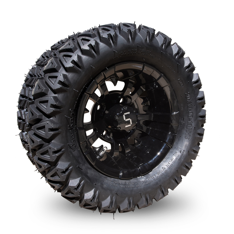 10 inch golfkarretje wiel en band combo 20×10-10 ATV Bewerkte/Gloze Zwart