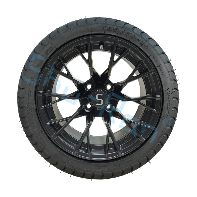 Groothandel Glossy Black 14 inch velgen met DOT goedkeuring band voor golfkarren