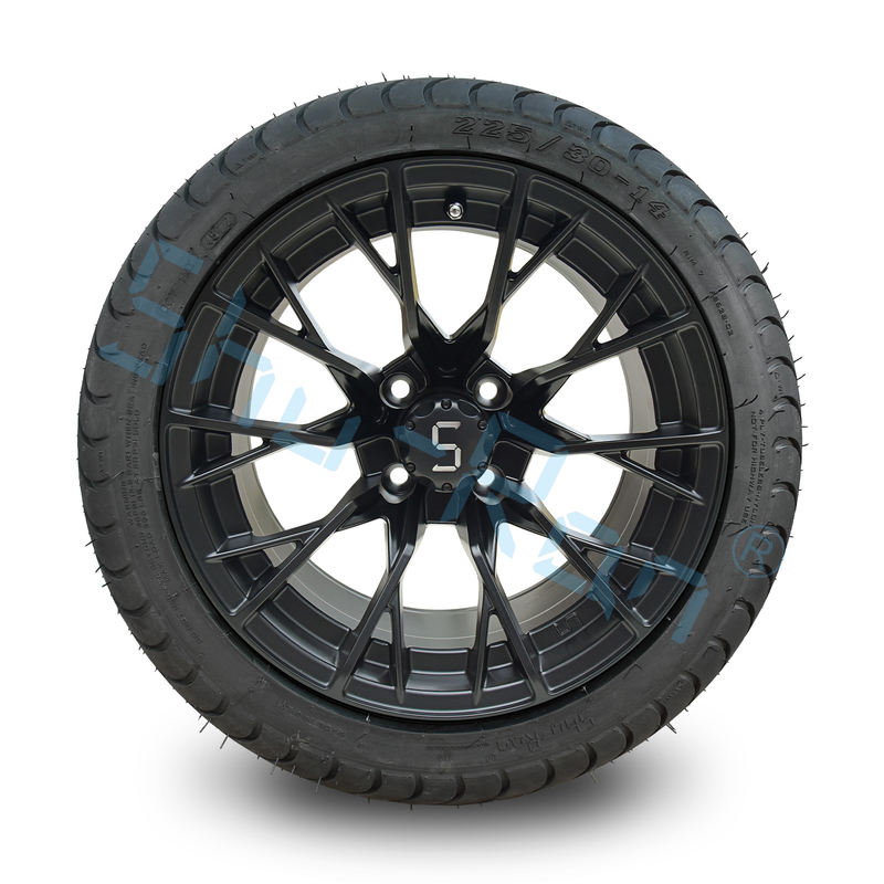 Groothandel Glossy Black 14 inch velgen met DOT goedkeuring band voor golfkarren