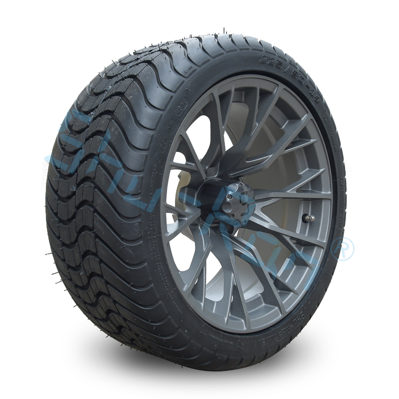 Groothandel 14' Gunmetal Finished Alloy Golf Cart Wheels, ATV UTV 225/30-14 Street Tubeless Tires met velgen