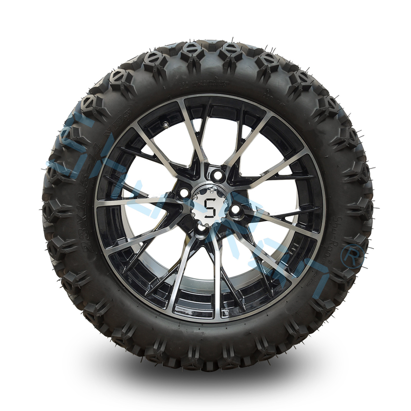 Exclusieve golfkar, bewerkte glanzende zwarte wiel, 14 inch band met velg voor golfkar.