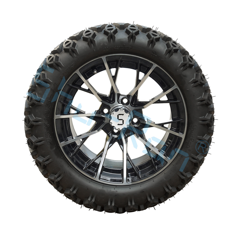 Exclusieve golfkar, bewerkte glanzende zwarte wiel, 14 inch band met velg voor golfkar.