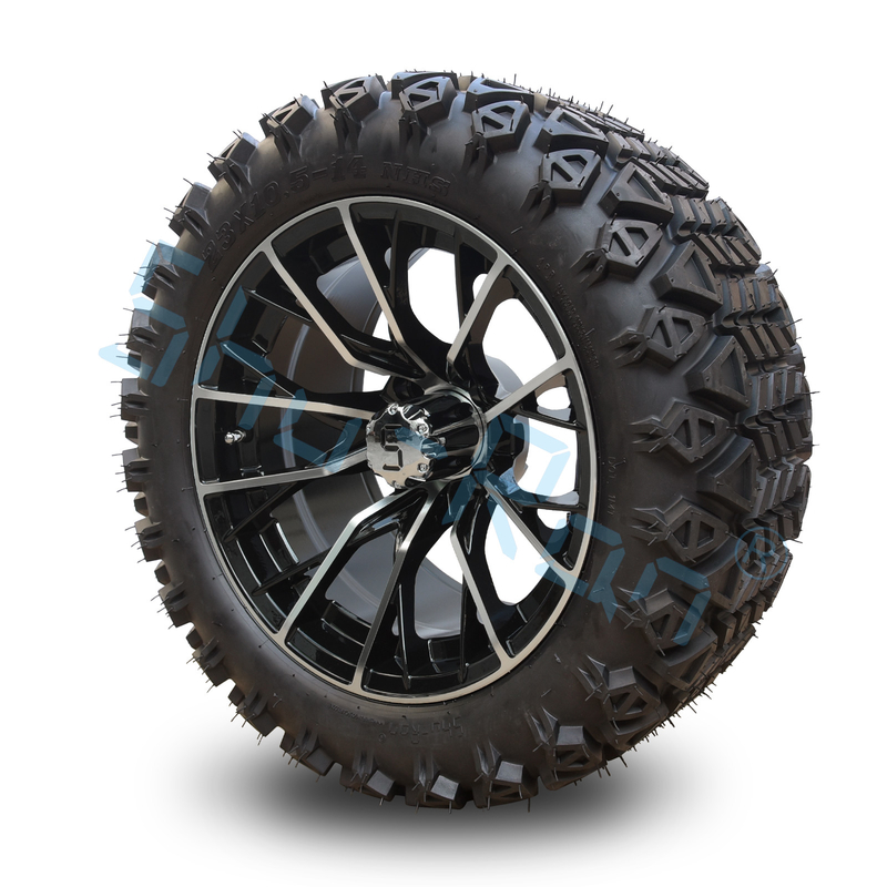 Exclusieve golfkar, bewerkte glanzende zwarte wiel, 14 inch band met velg voor golfkar.