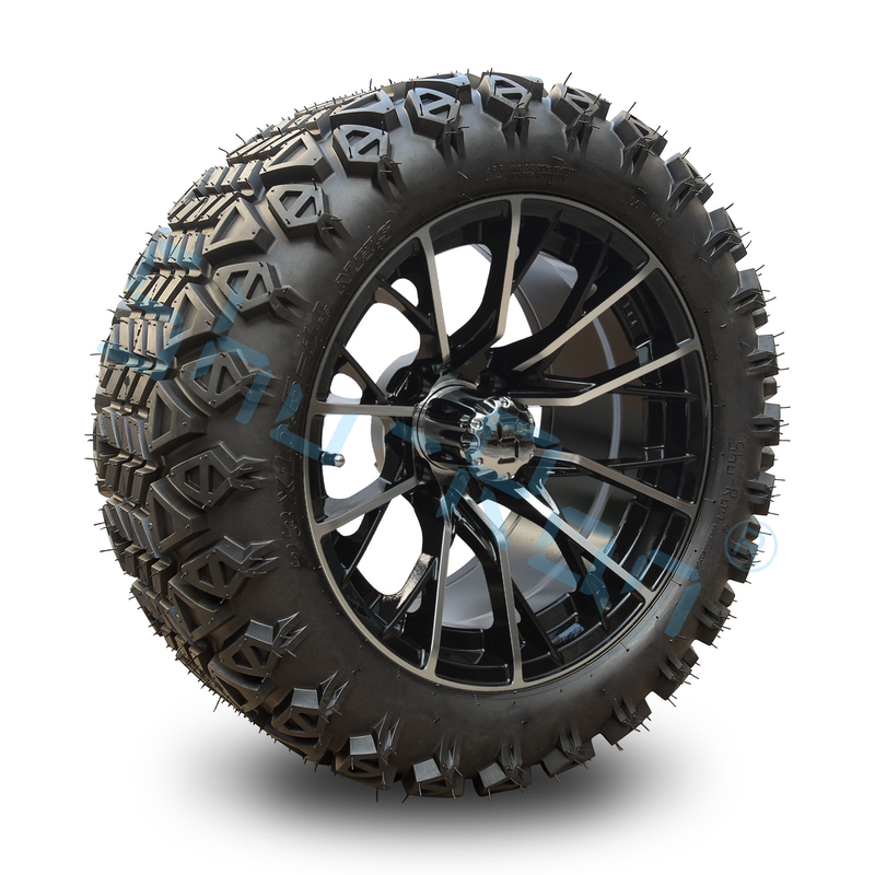 Exclusieve golfkar, bewerkte glanzende zwarte wiel, 14 inch band met velg voor golfkar.