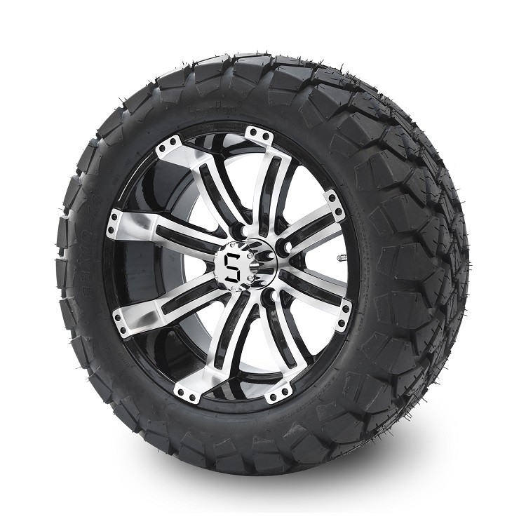 Golfkar 14“ Aluminiumwiel en 22x10-14 Al Terrein DOT Tire Combo - Machinaal bewerkte/Glanzende Zwarte