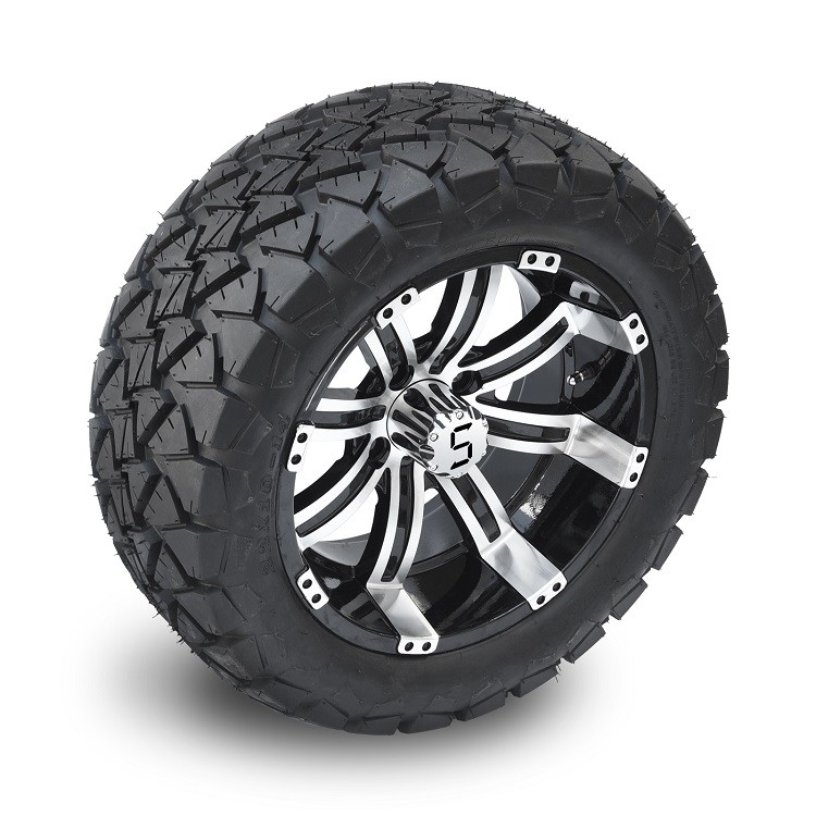 Golfkar 14“ Aluminiumwiel en 22x10-14 Al Terrein DOT Tire Combo - Machinaal bewerkte/Glanzende Zwarte