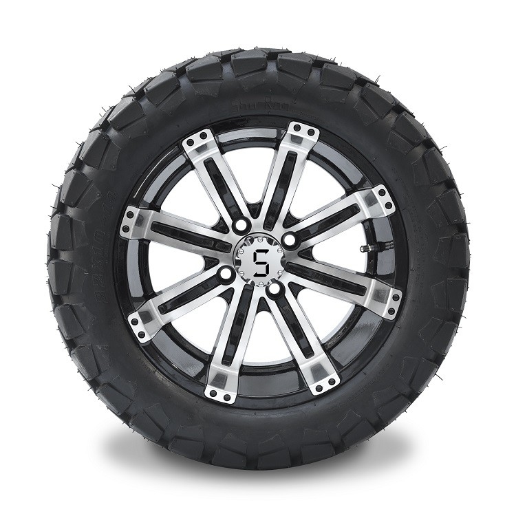Golfkar 14“ Aluminiumwiel en 22x10-14 Al Terrein DOT Tire Combo - Machinaal bewerkte/Glanzende Zwarte