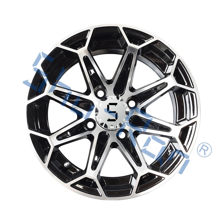 Golfkar 12'/14'' Bewerkte/ Glanzende Zwarte Aluminium Wielen Velgen voor Club Car, EZGO, YMH Golfkarren