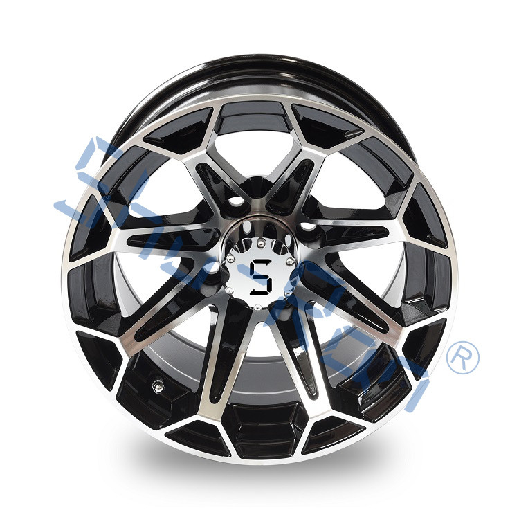 Golfkar 12'/14'' Bewerkte/ Glanzende Zwarte Aluminium Wielen Velgen voor Club Car, EZGO, YMH Golfkarren