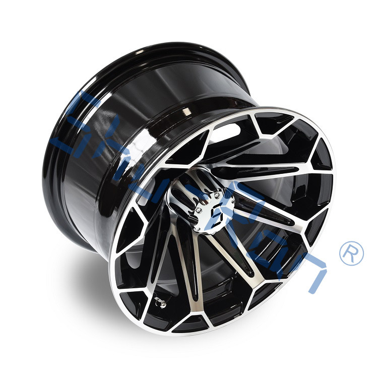 Golfkar 12'/14'' Bewerkte/ Glanzende Zwarte Aluminium Wielen Velgen voor Club Car, EZGO, YMH Golfkarren
