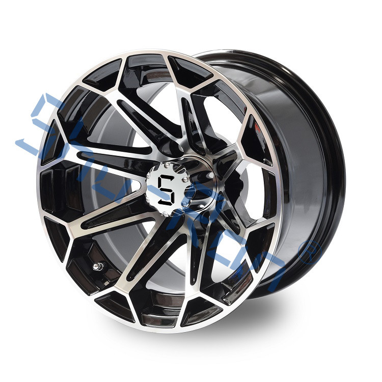 Golfkar 12'/14'' Bewerkte/ Glanzende Zwarte Aluminium Wielen Velgen voor Club Car, EZGO, YMH Golfkarren