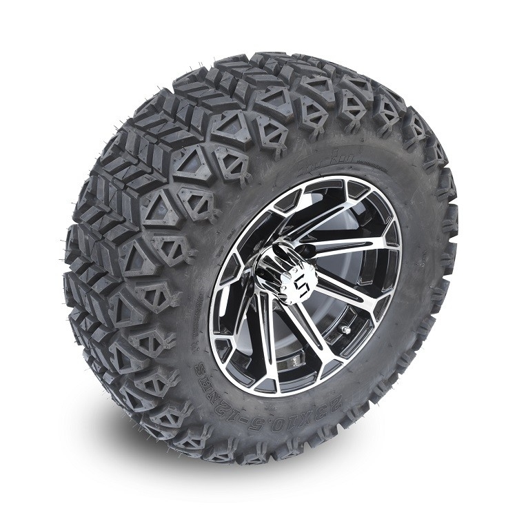 12“ het Aluminiumranden van de Golfkar & 23x10.5-12 Alle Terreinbanden Combo - Machinaal bewerkte/Glanzende Zwarte