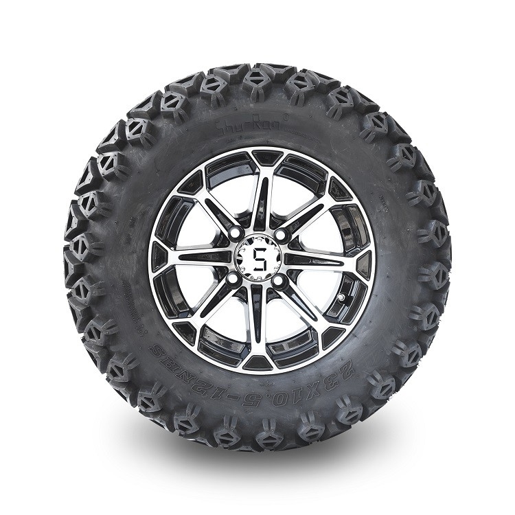 12“ het Aluminiumranden van de Golfkar & 23x10.5-12 Alle Terreinbanden Combo - Machinaal bewerkte/Glanzende Zwarte