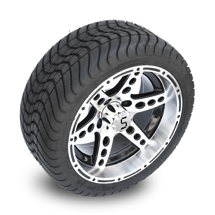 Golfkar 14“ bewerkte/Zwart Aluminium 6 Spokes-Randen en 225/30-14 Straatbanden Combo machinaal