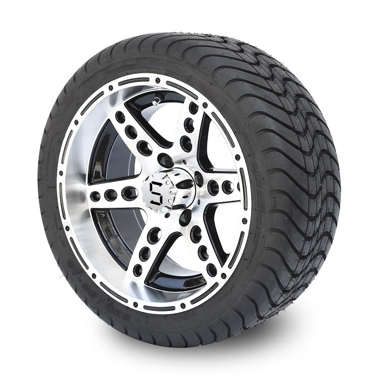 Golfkar 14“ bewerkte/Zwart Aluminium 6 Spokes-Randen en 225/30-14 Straatbanden Combo machinaal