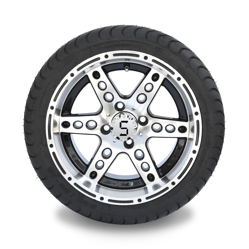 Golfkar 14“ bewerkte/Zwart Aluminium 6 Spokes-Randen en 225/30-14 Straatbanden Combo machinaal