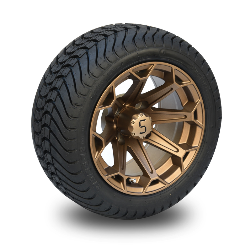De golfkar het Aluminiumwielen van het 12 Duimbrons en 215/35-12 Laag Profiel DOT Tyres Assembly 4x4 bout Patroon vast