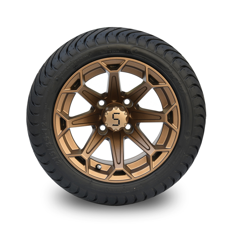 De golfkar het Aluminiumwielen van het 12 Duimbrons en 215/35-12 Laag Profiel DOT Tyres Assembly 4x4 bout Patroon vast