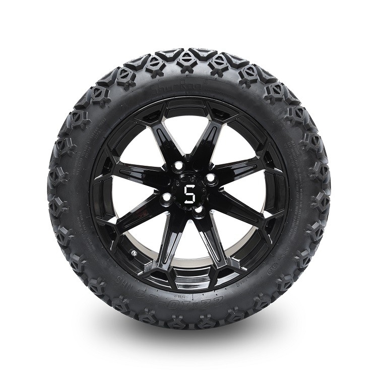 Golfkar 14 Duim Glanzende Zwarte Wielen en 22x10-14 DOT Tires met Centrum GLB en Handvatnoten