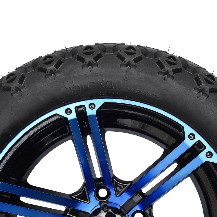 Golfkar 14 Duim Blauwe/Glanzende Zwarte Wielen en 22 Duim - lange Off Road-Banden 4 VOUW met DOT Approved