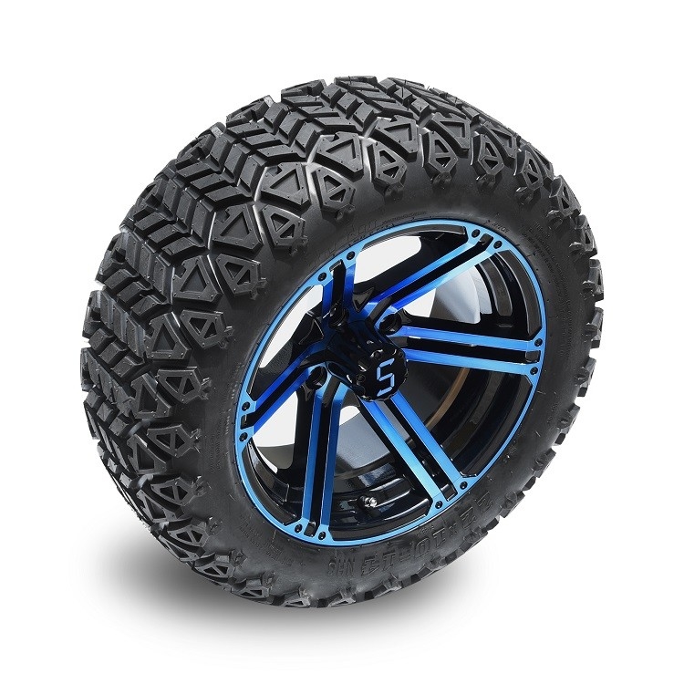 Golfkar 14 Duim Blauwe/Glanzende Zwarte Wielen en 22 Duim - lange Off Road-Banden 4 VOUW met DOT Approved