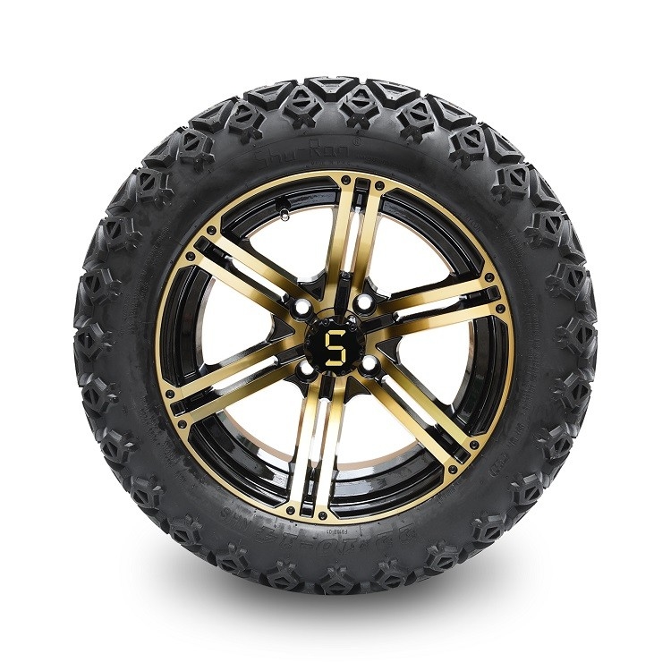 Golfkar 14“ Brons/Zwarte Randen en Off-road Banden Combo van 22*10-14 met inbegrip van Handvatnoten en Centrumkappen