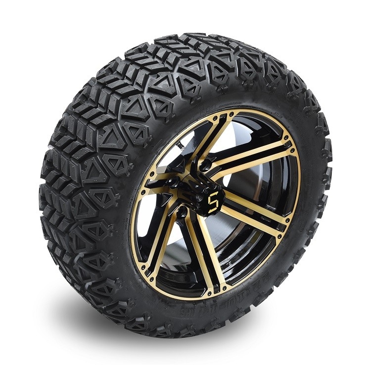 Golfkar 14“ Brons/Zwarte Randen en Off-road Banden Combo van 22*10-14 met inbegrip van Handvatnoten en Centrumkappen