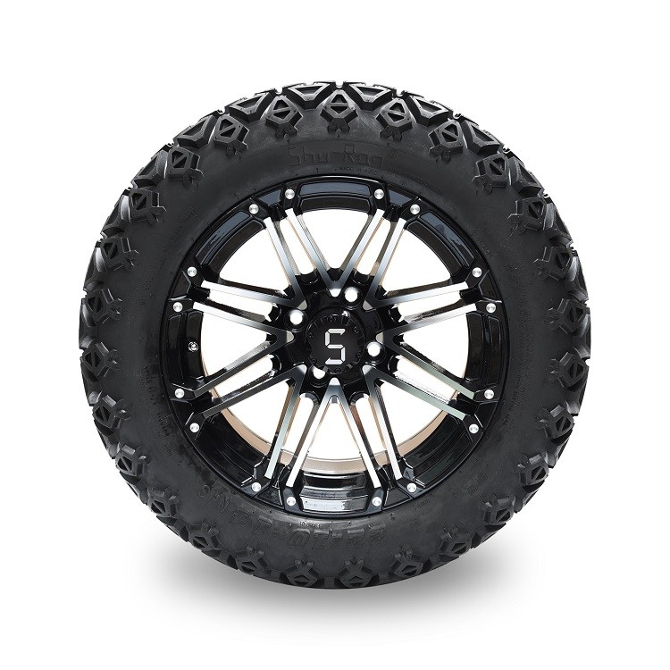 Golfkar 14“ bewerkte Zwarte Wiel en 22*10-14 machinaal Al Terreinband met inbegrip van Handvatnoten en Centrumkappen