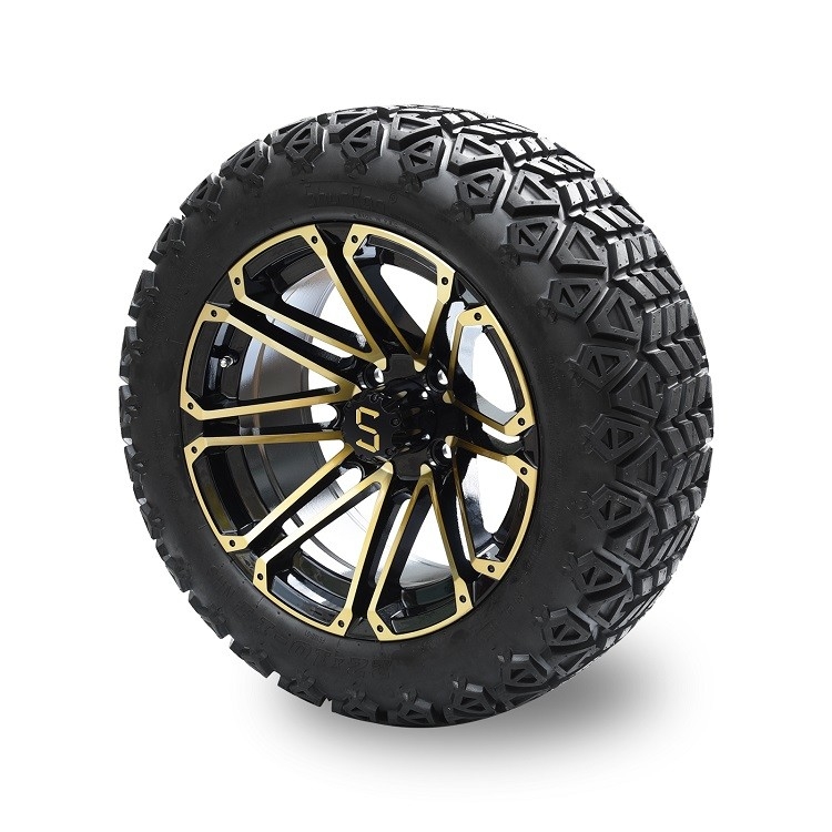 Golfkar 14“ Gouden/Glanzende Zwarte Randen en 22*10-14 DOT Off-Road Tire Lift Required
