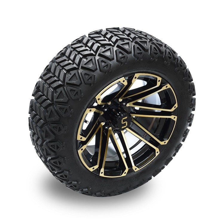 Golfkar 14“ Gouden/Glanzende Zwarte Randen en 22*10-14 DOT Off-Road Tire Lift Required