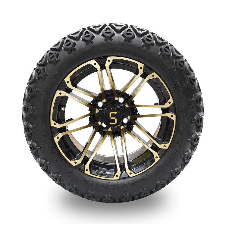 Golfkar 14“ Gouden/Glanzende Zwarte Randen en 22*10-14 DOT Off-Road Tire Lift Required