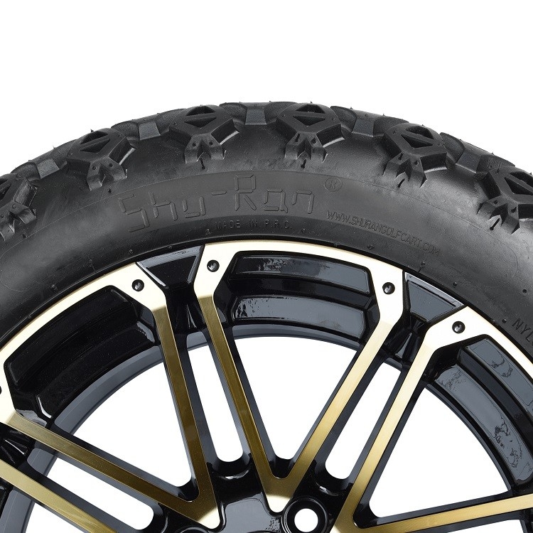 Golfkar 14“ Gouden/Glanzende Zwarte Randen en 22*10-14 DOT Off-Road Tire Lift Required
