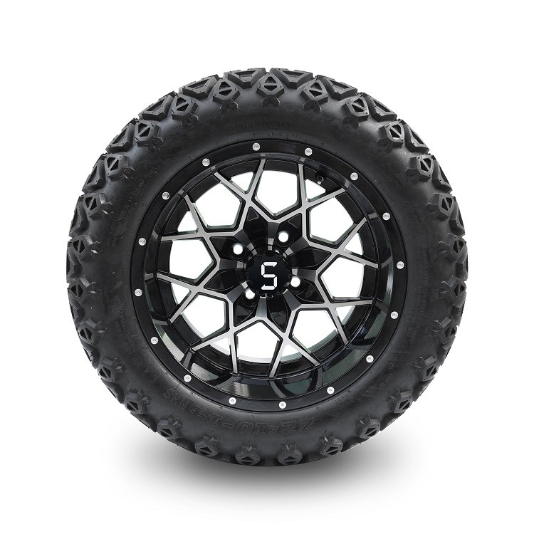 14 Machinaal bewerkte de Kar van het duimgolf/Glanzende Zwarte Randen en 22*10-14-PUNT Off-road Banden ET 25mm
