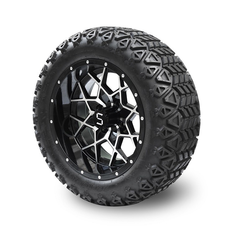 14 Machinaal bewerkte de Kar van het duimgolf/Glanzende Zwarte Randen en 22*10-14-PUNT Off-road Banden ET 25mm