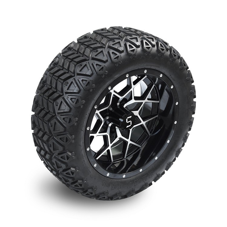 14 Machinaal bewerkte de Kar van het duimgolf/Glanzende Zwarte Randen en 22*10-14-PUNT Off-road Banden ET 25mm